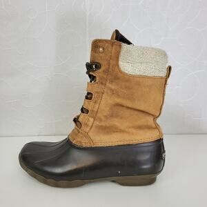 Sperry Womens Saltwater Duck Boots Size 9 Brown Leather Waterproof Rubber
